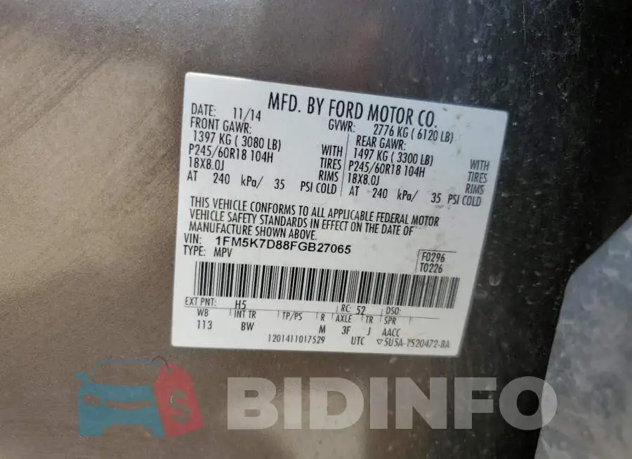 1FM5K7D88FGB27065 Photo# 12