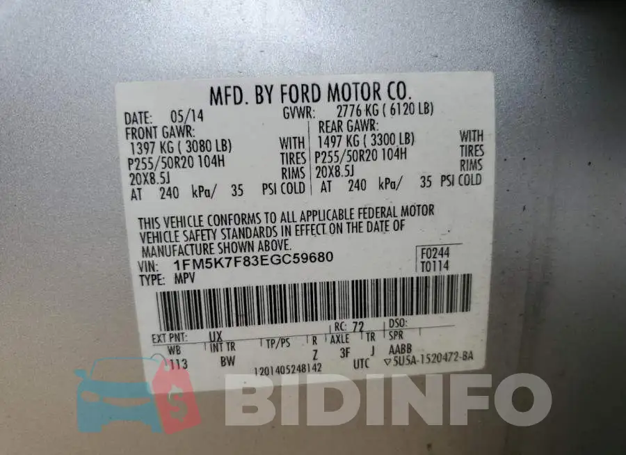 1FM5K7F83EGC59680 Photo# 13