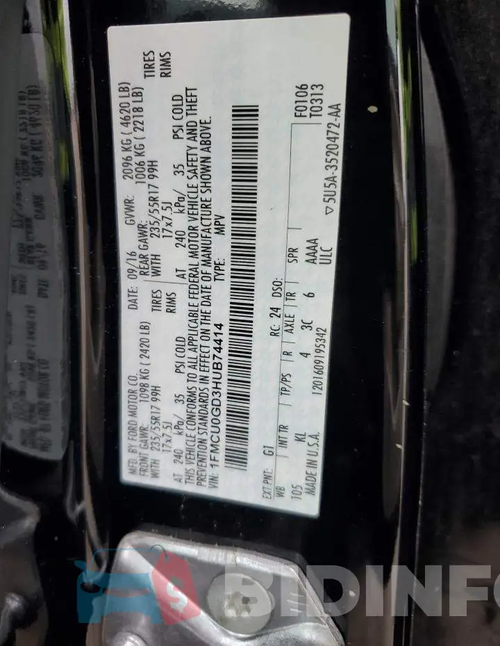 1FMCU0GD3HUB74414 Photo# 13