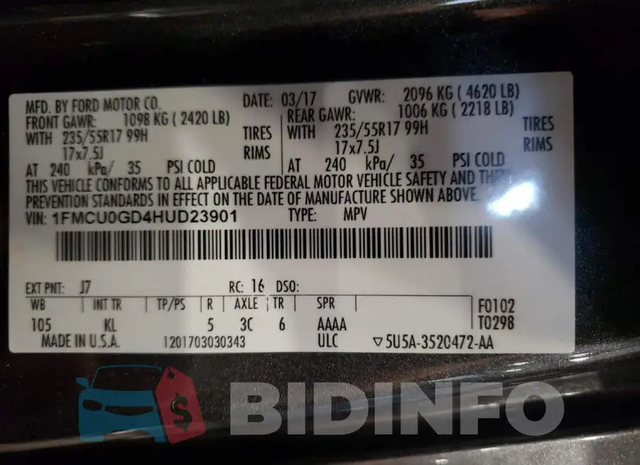 1FMCU0GD4HUD23901 Photo# 13