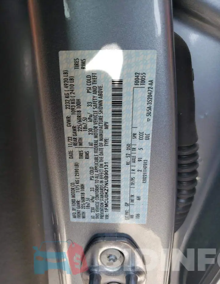 1FMCU0KZ7NUB90131 Photo# 13