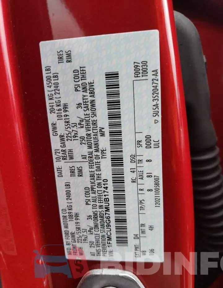 1FMCU9G67MUB17410 Photo# 12