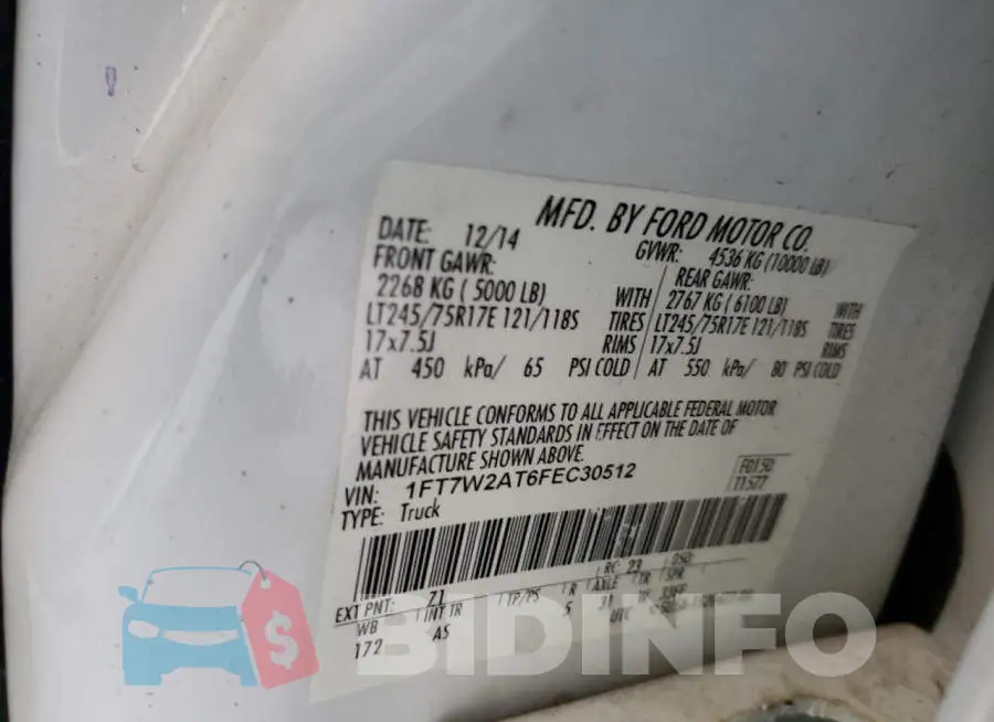 1FT7W2AT6FEC30512 Photo# 12