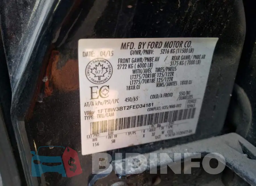 1FT8W3BT2FED34181 Photo# 12