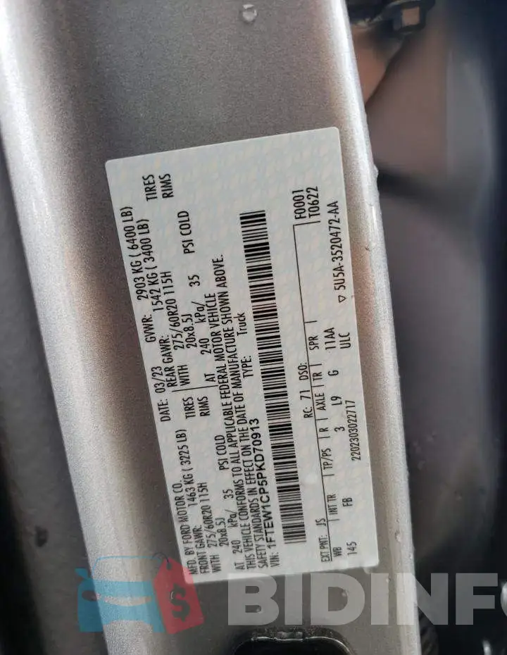 1FTEW1CP5PKD70913 Photo# 13