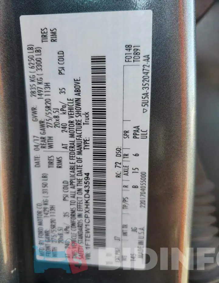 1FTEW1CPXHKD43594 Photo# 13