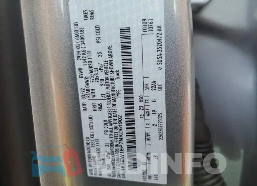 1FTEW1EP7NKD61902 Photo# 12