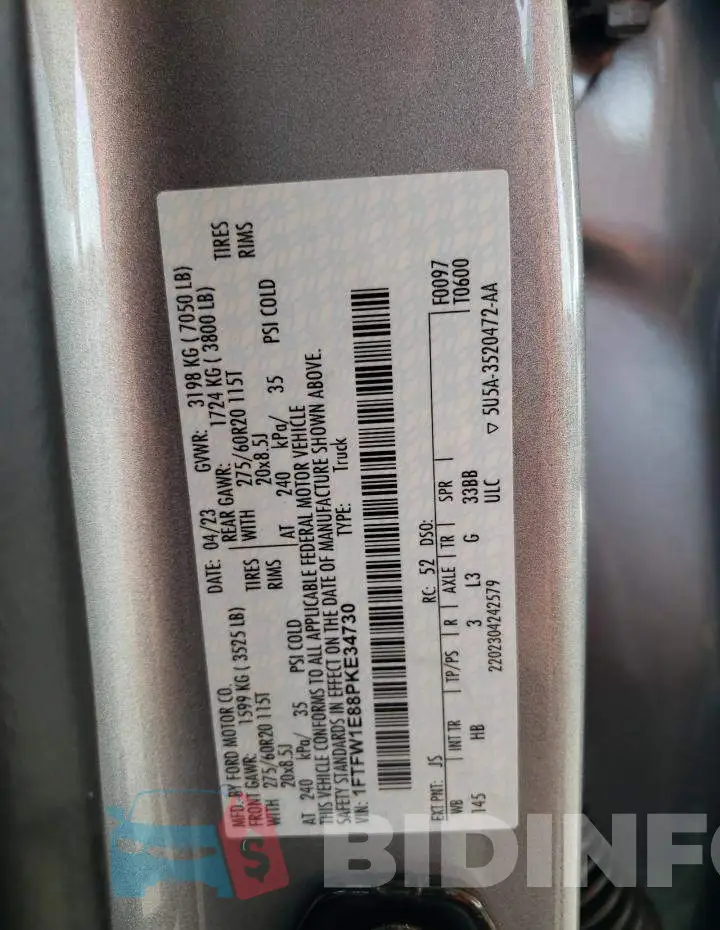 1FTFW1E88PKE34730 Photo# 12