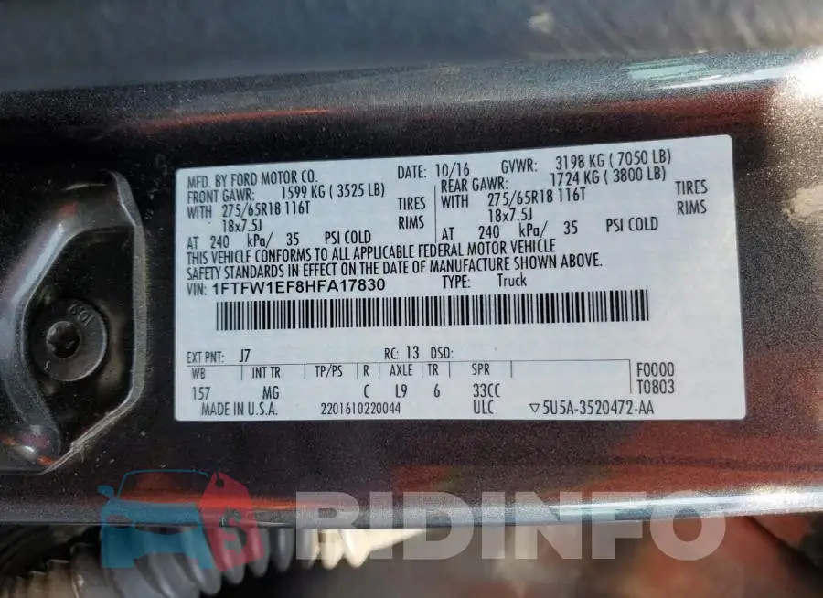 1FTFW1EF8HFA17830 Photo# 12