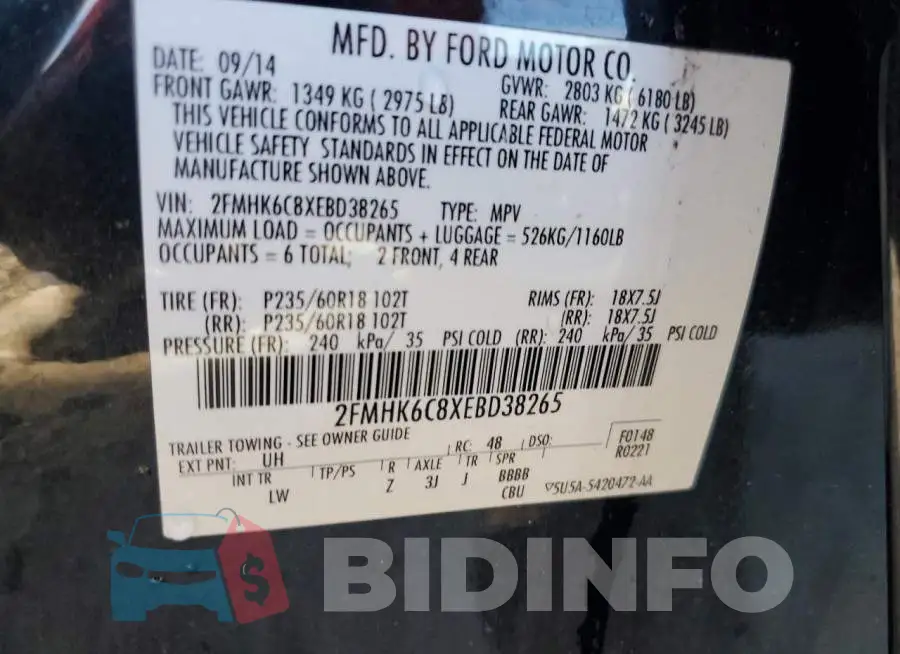 2FMHK6C8XEBD38265 Photo# 13