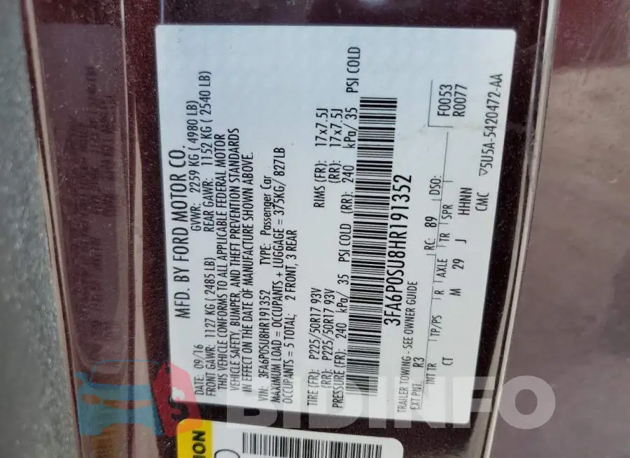 3FA6P0SU8HR191352 Photo# 12
