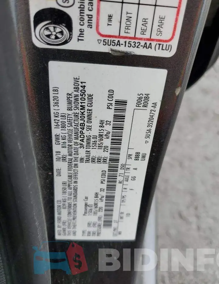 3FADP4BJ0KM105041 Photo# 12