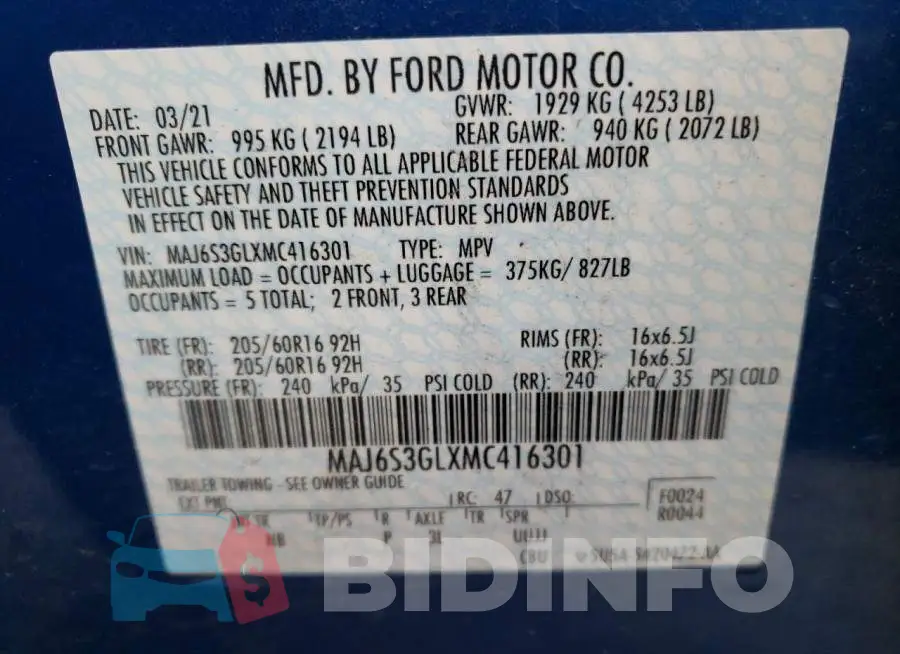 MAJ6S3GLXMC416301 Photo# 13