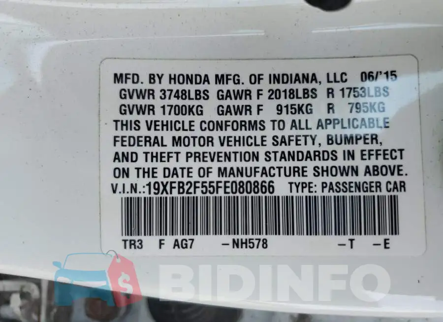 19XFB2F55FE080866 Photo# 12