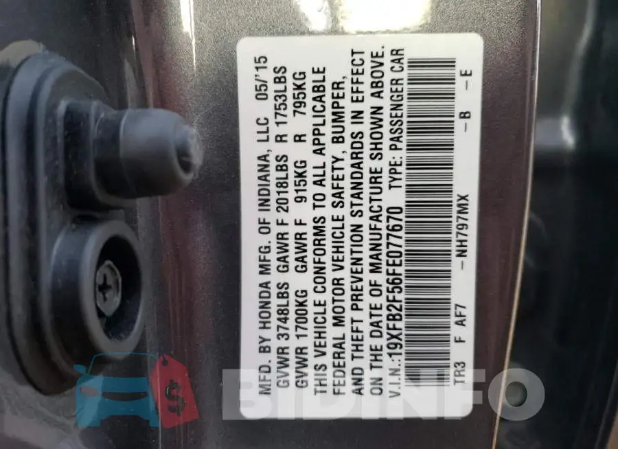 19XFB2F56FE077670 Photo# 13