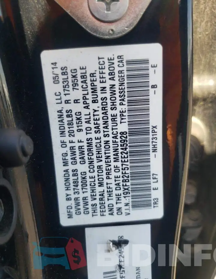 19XFB2F57EE245928 Photo# 13