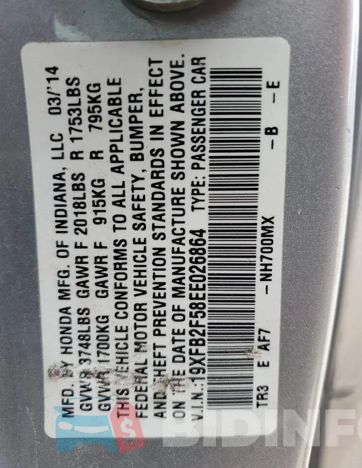 19XFB2F58EE026864 Photo# 12