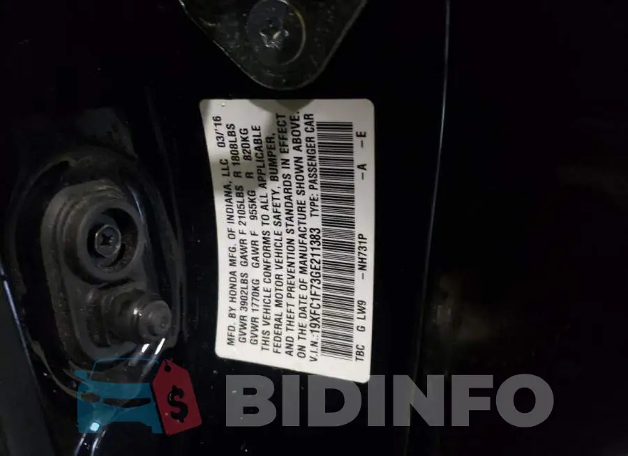 19XFC1F73GE211383 Photo# 12