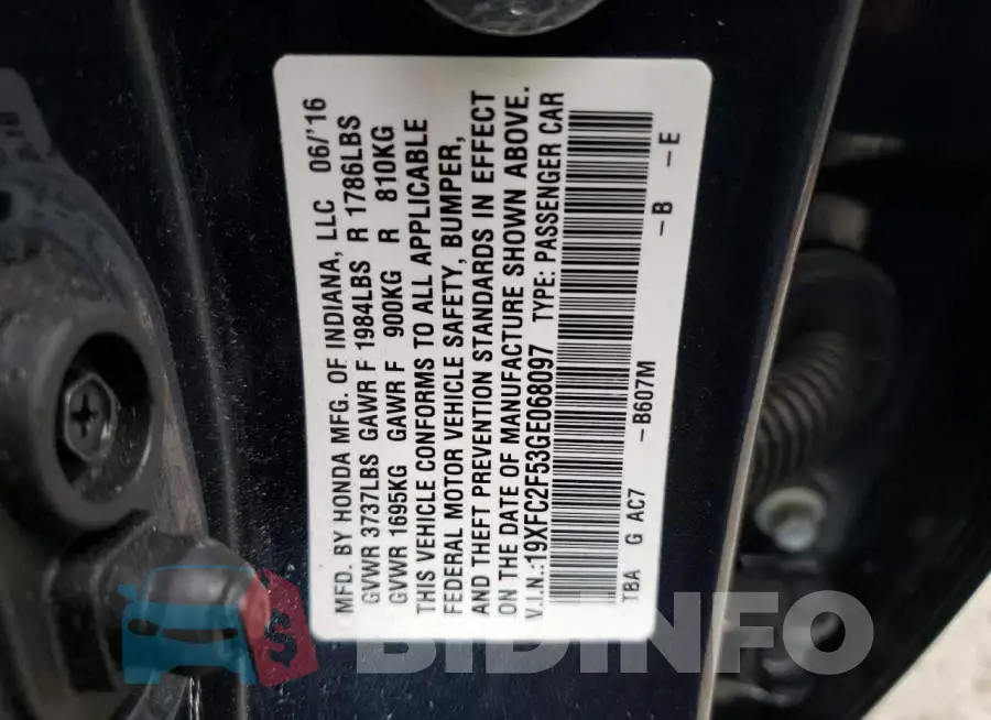 19XFC2F53GE068097 Photo# 12