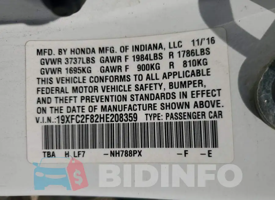 19XFC2F82HE208359 Photo# 13