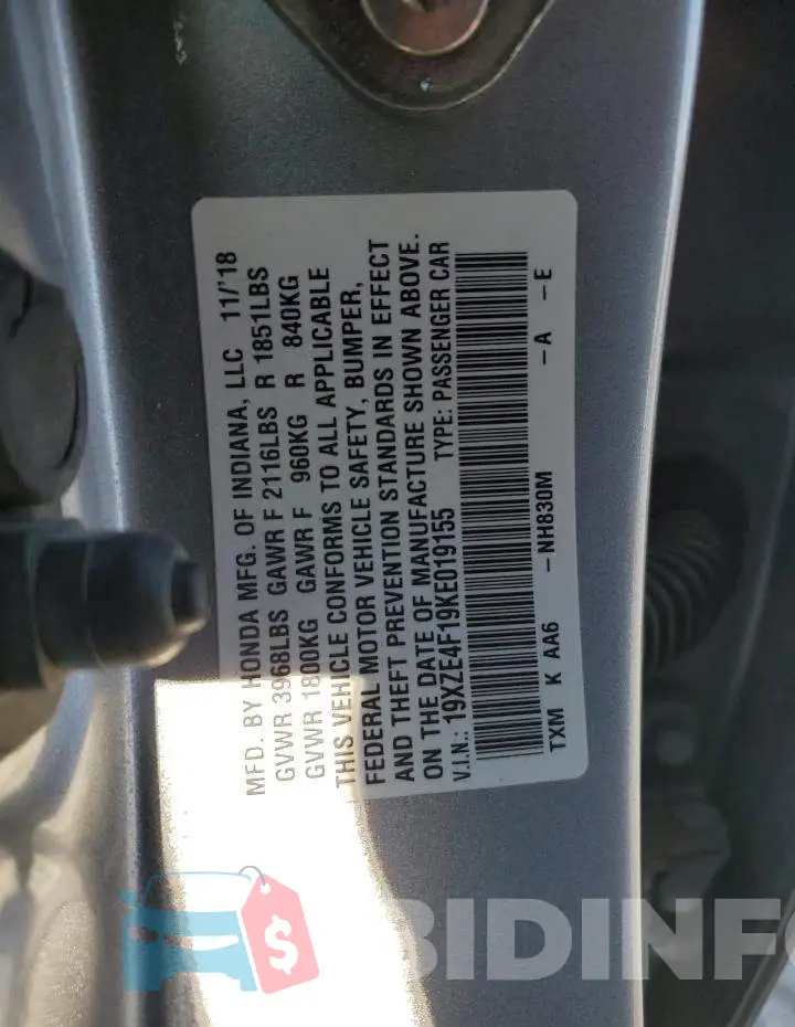 19XZE4F19KE019155 Photo# 13