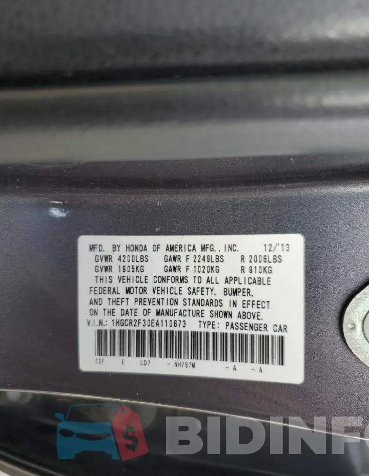 1HGCR2F30EA110873 Photo# 12