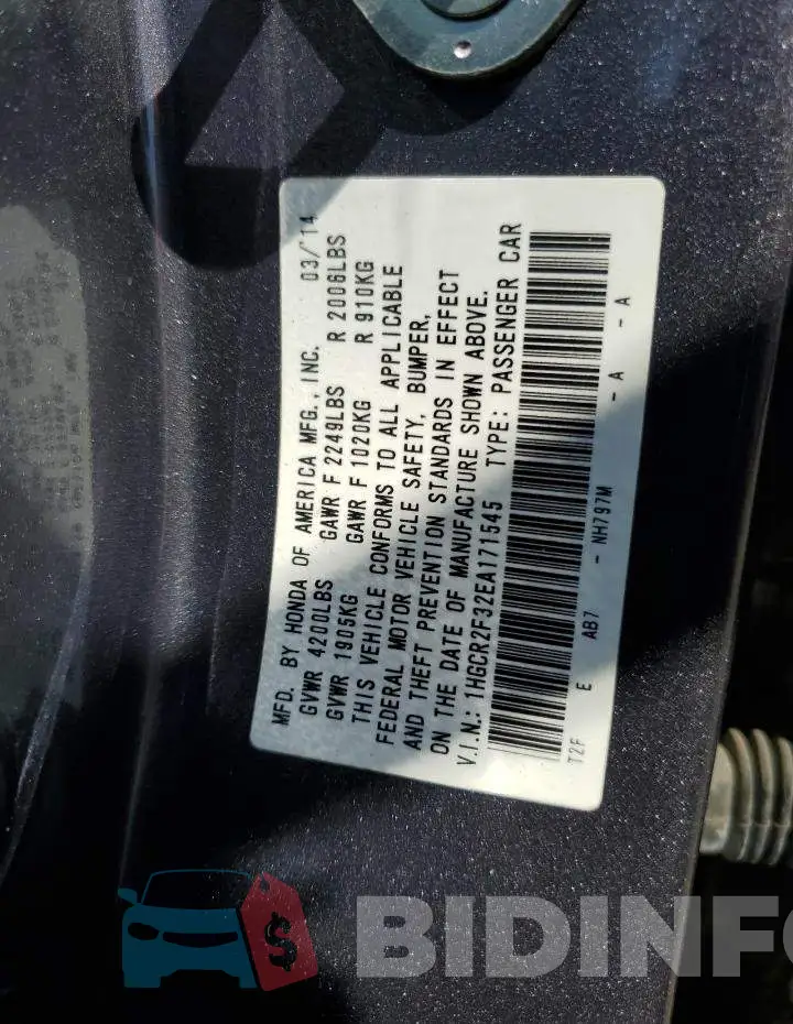 1HGCR2F32EA171545 Photo# 12