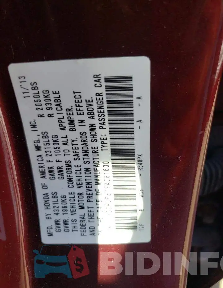 1HGCR2F51EA081630 Photo# 12