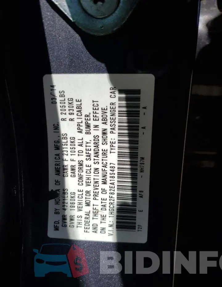 1HGCR2F82EA185487 Photo# 12
