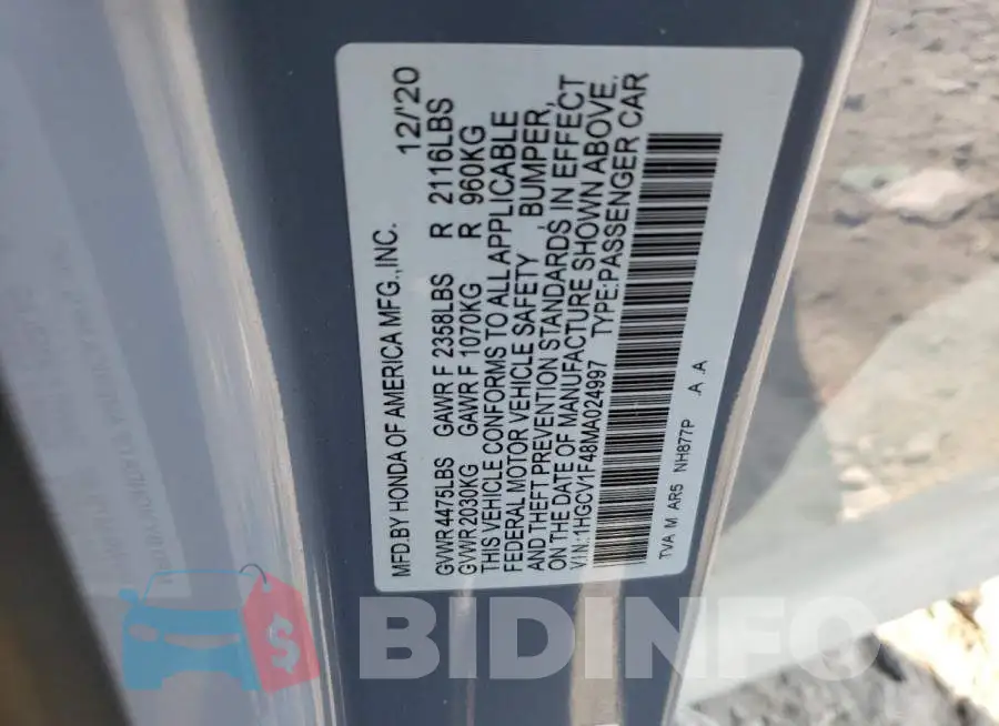 1HGCV1F48MA024997 Photo# 12