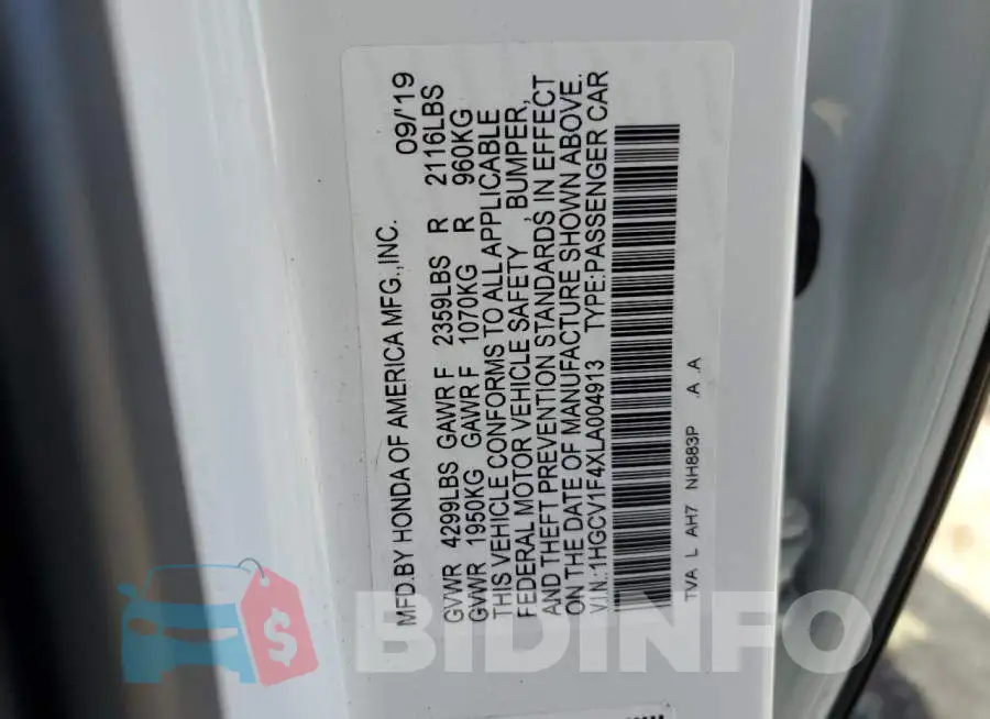 1HGCV1F4XLA004913 Photo# 12