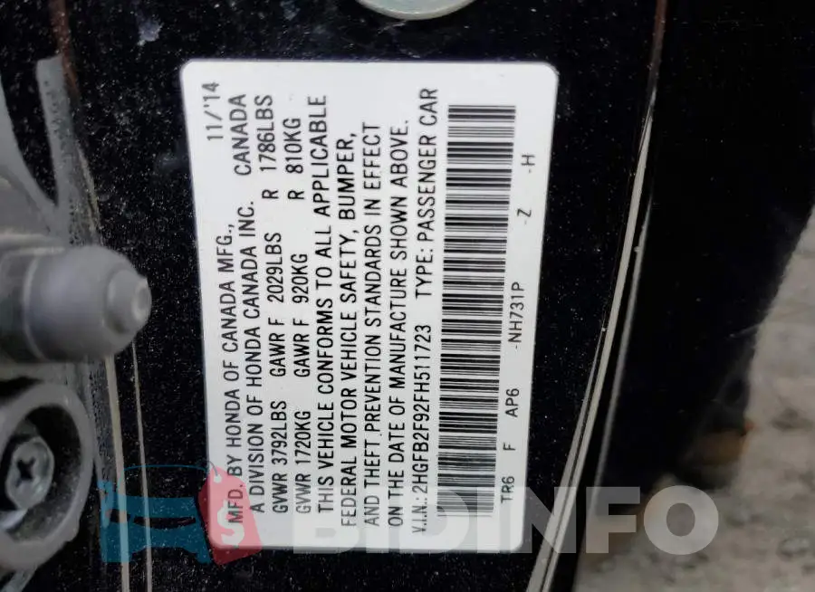 2HGFB2F92FH511723 Photo# 12