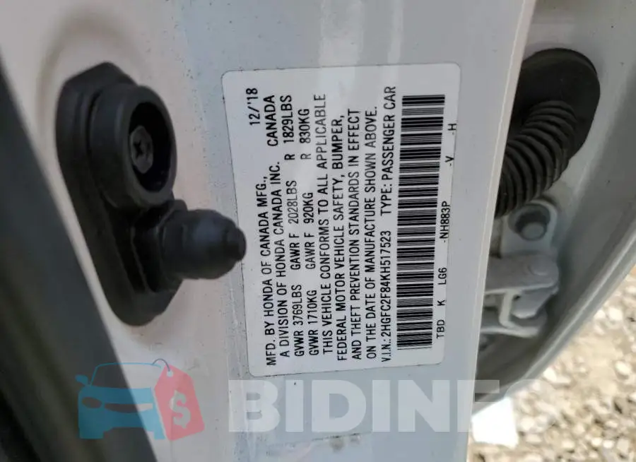 2HGFC2F84KH517523 Photo# 12