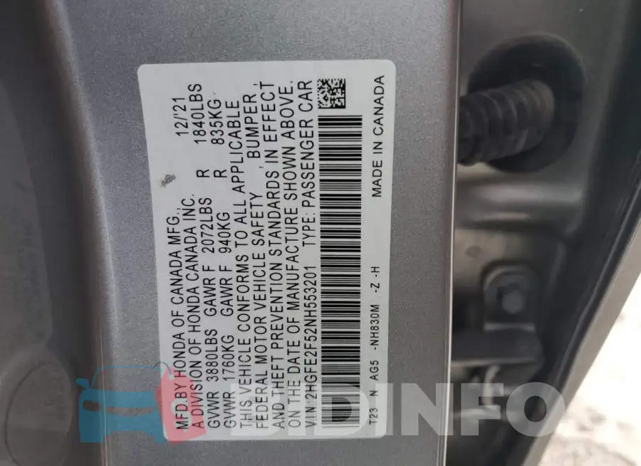 2HGFE2F52NH553201 Photo# 12