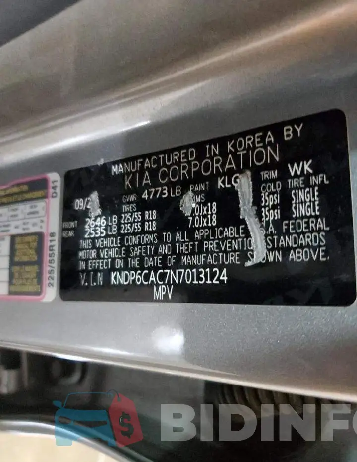 KNDP6CAC7N7013124 Photo# 13