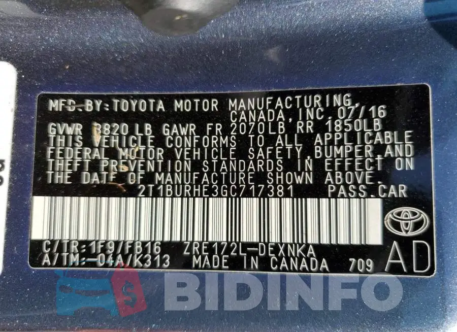2T1BURHE3GC717381 Photo# 12