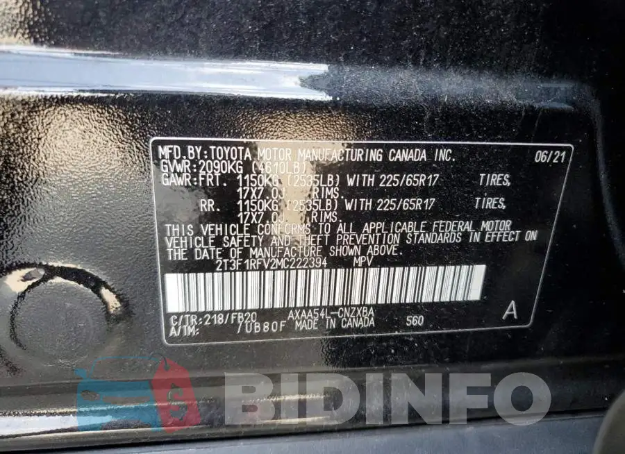 2T3F1RFV2MC222394 Photo# 12