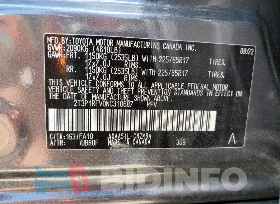 2T3P1RFV0NC310687 Photo# 13