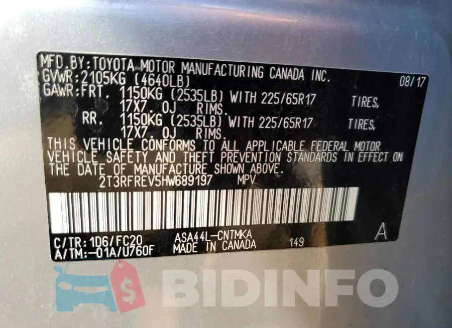 2T3RFREV5HW689197 Photo# 13