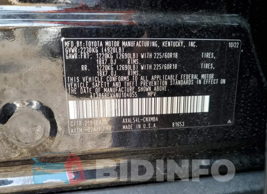 4T3B6RFV4NU104055 Photo# 13