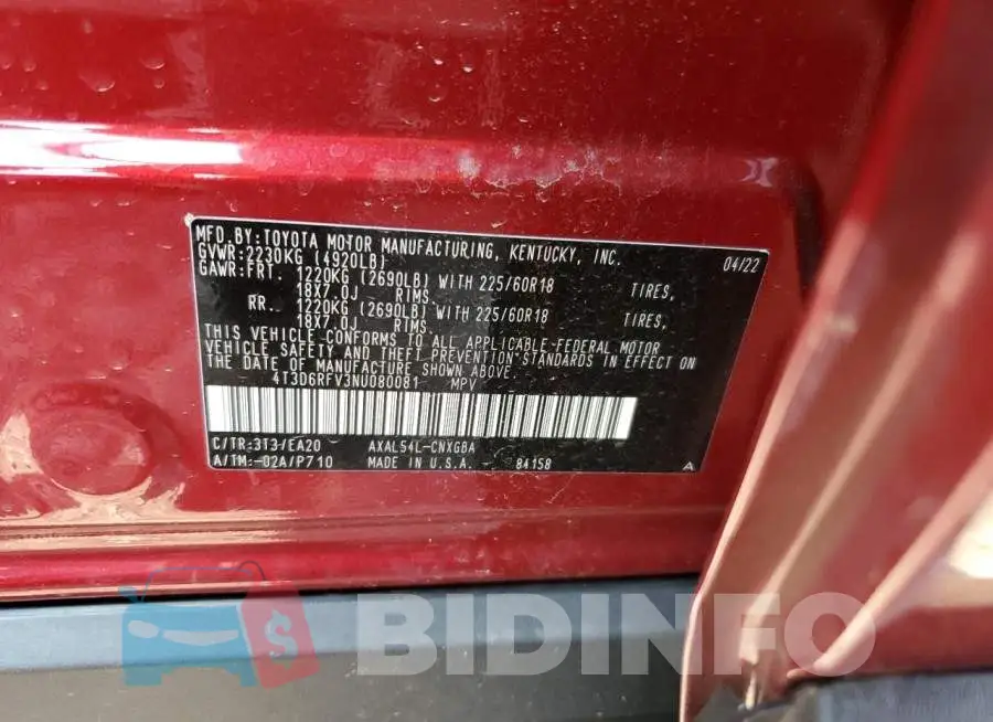 4T3D6RFV3NU080081 Photo# 13