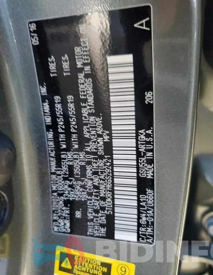 5TDDKRFH6GS292421 Photo# 12
