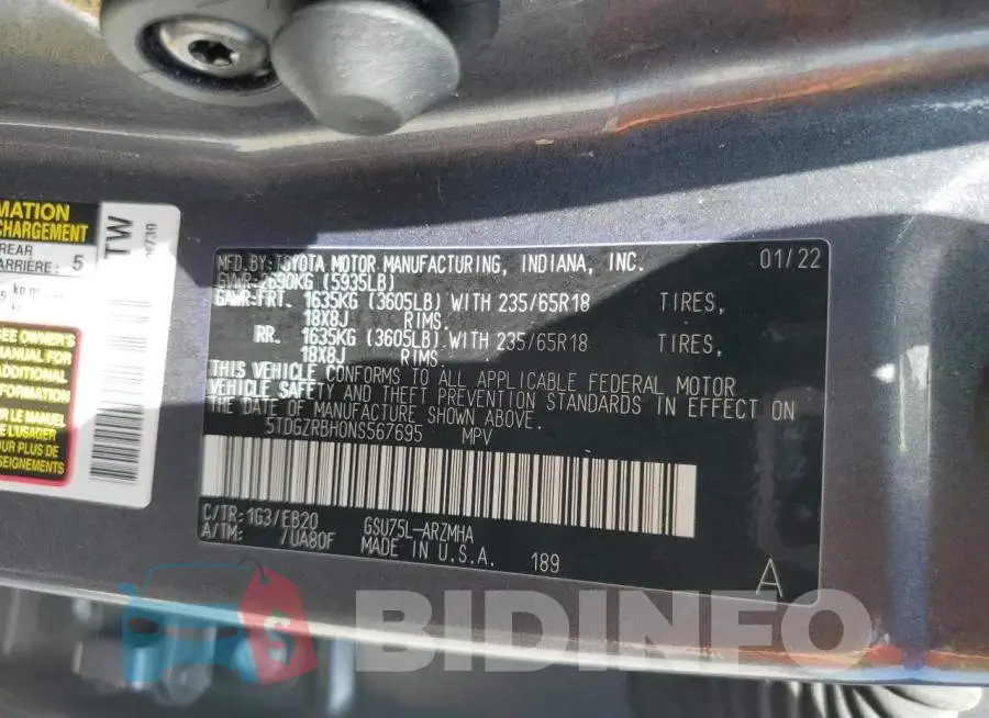 5TDGZRBH0NS567695 Photo# 12