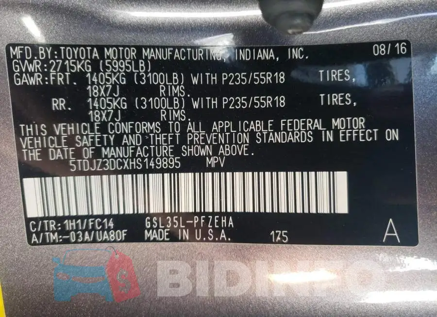 5TDJZ3DCXHS149895 Photo# 13