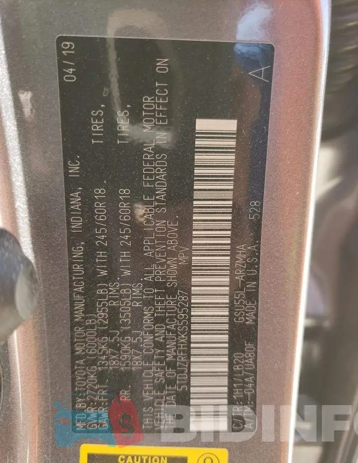5TDJZRFHXKS595287 Photo# 12