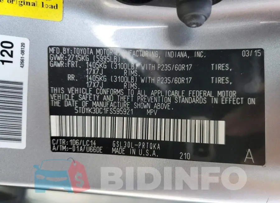 5TDYK3DC1FS595921 Photo# 14