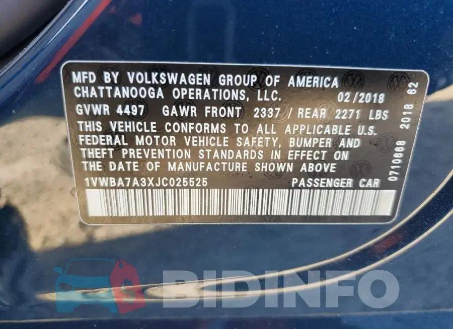 1VWBA7A3XJC025525 Photo# 12