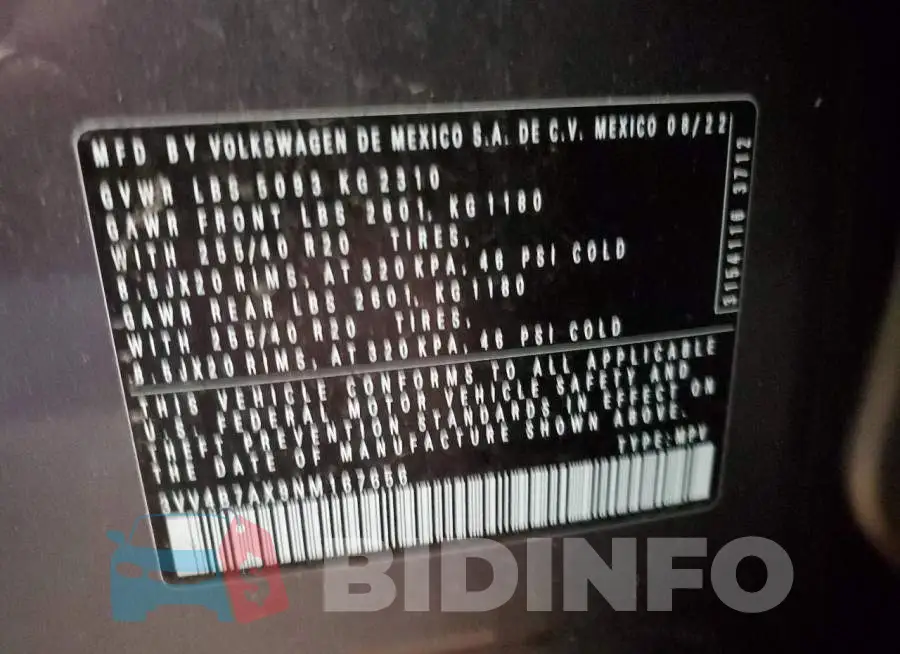 3VV4B7AX9NM167656 Photo# 13