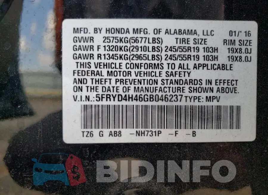 5FRYD4H46GB046237 Photo# 13