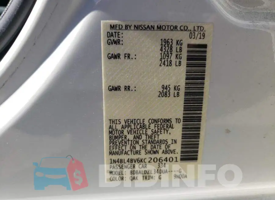 1N4BL4BV6KC206401 Photo# 12